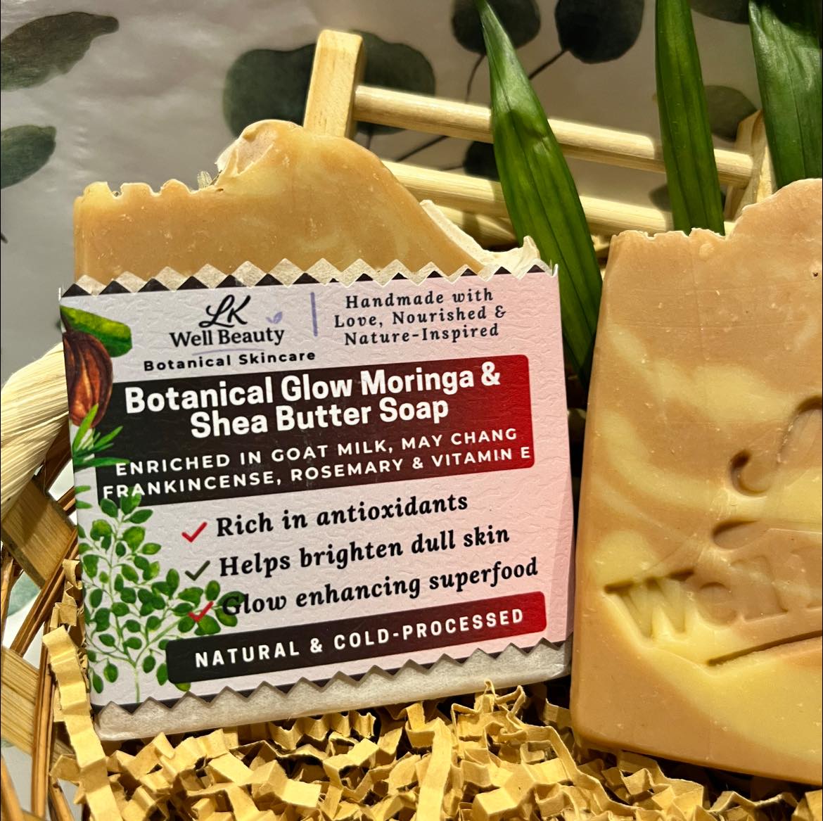 BOTANICAL GLOW – Moringa & Shea Butter Soap,  Enriched in Goat Milk, May Chang, Frankincense, Rosemary & Vitamin E