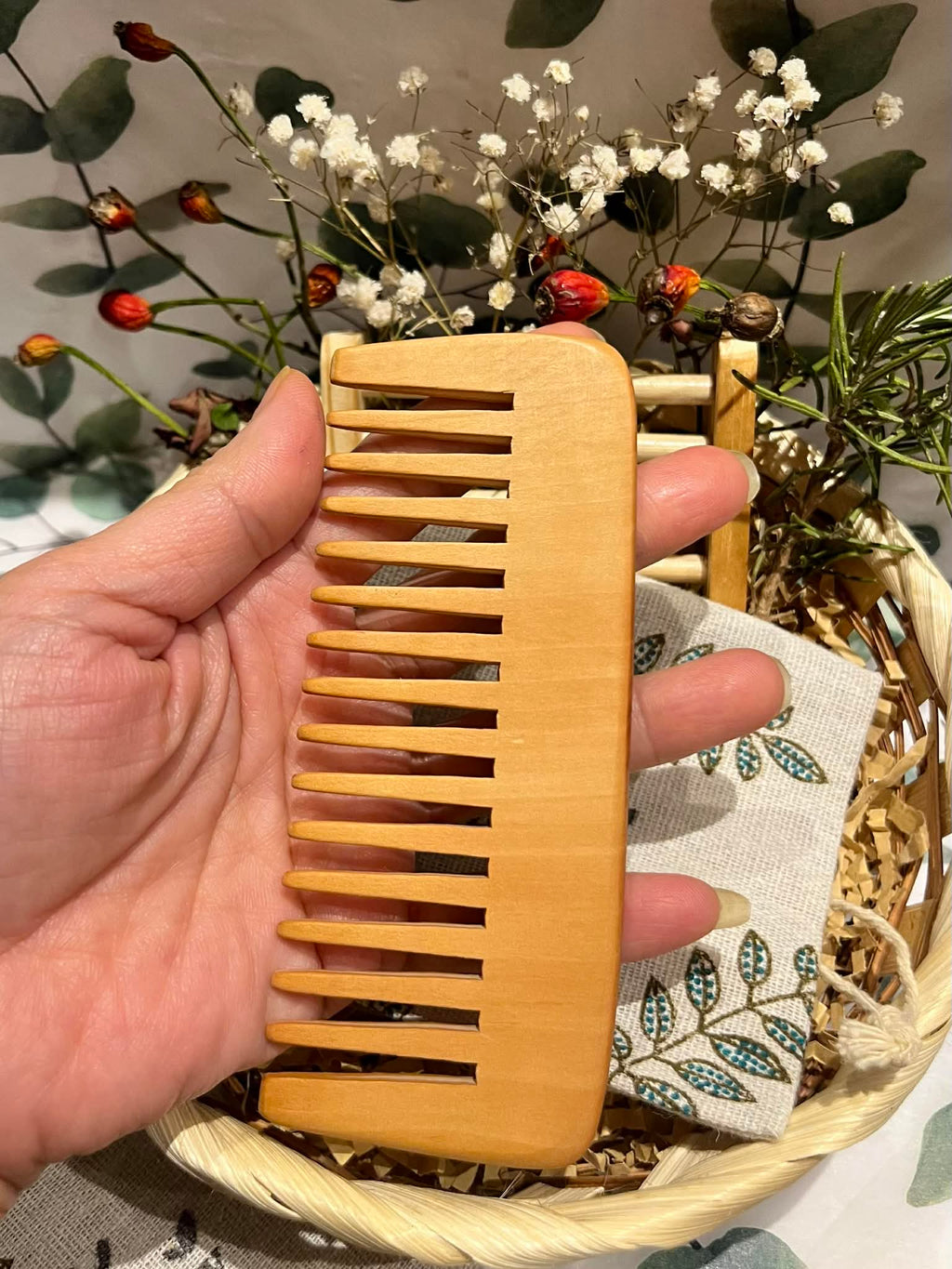 Peach Wood Wide-Tooth Wooden Comb