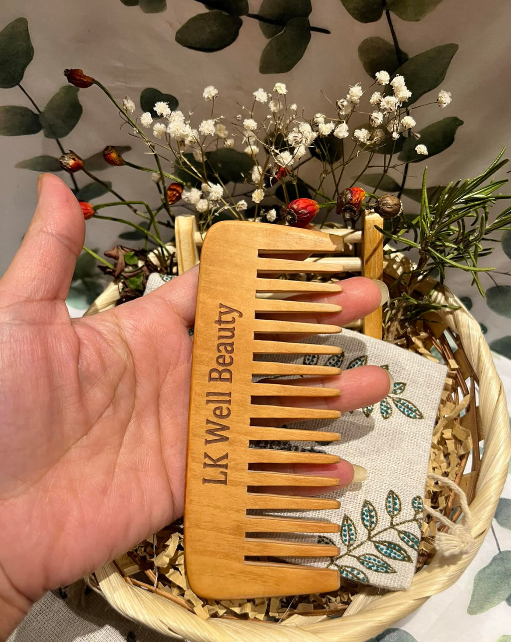 Peach Wood Wide-Tooth Wooden Comb