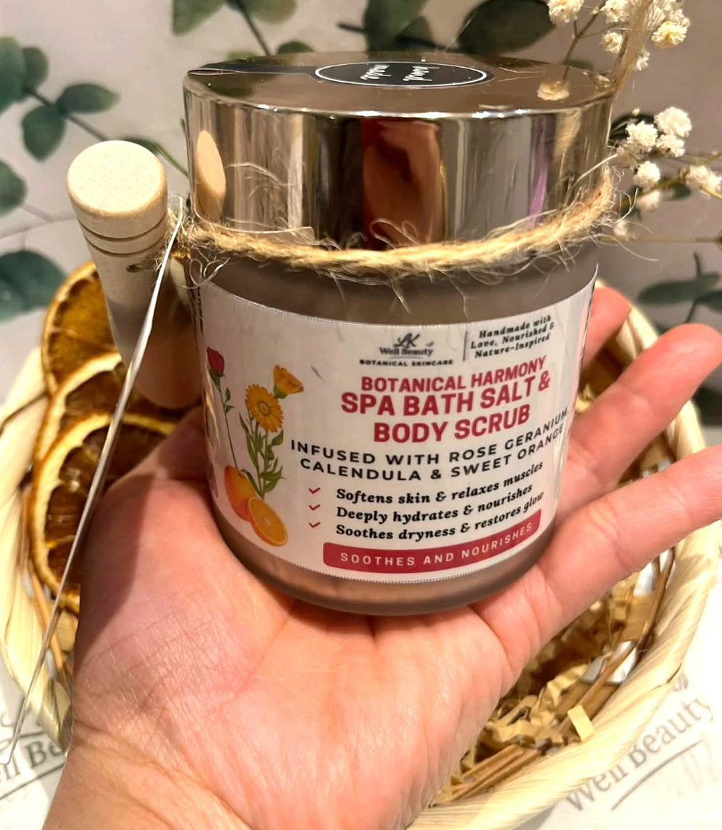 Botanical Natural Spa Bath Salt & Body Scrub w/ Sweet Orange, Rose & Calendula